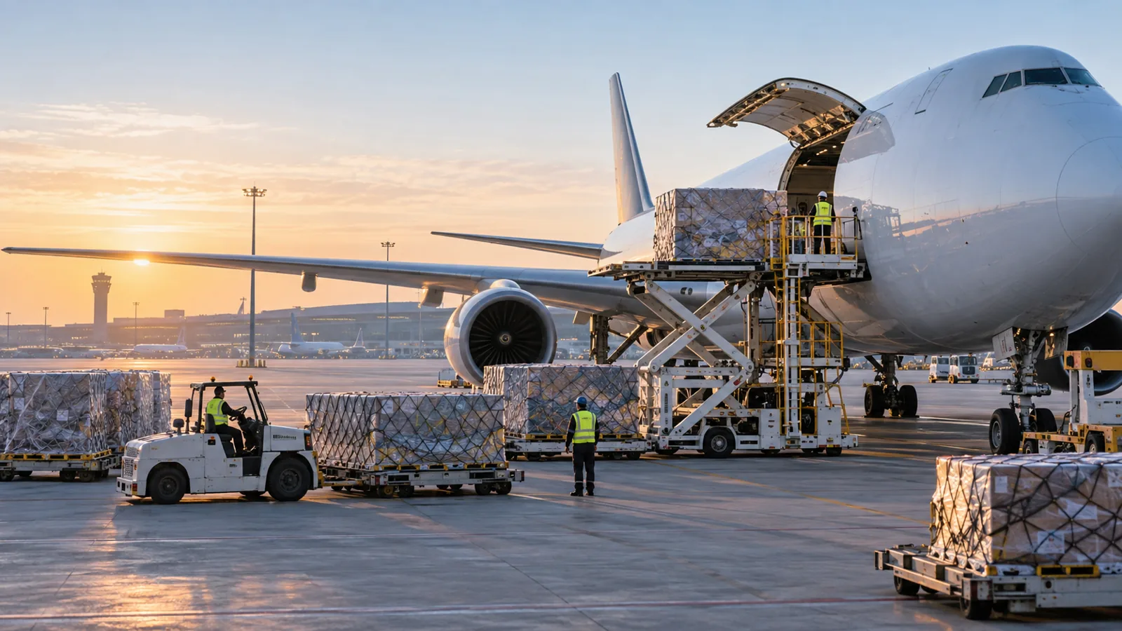 Air cargo loading at an international airport