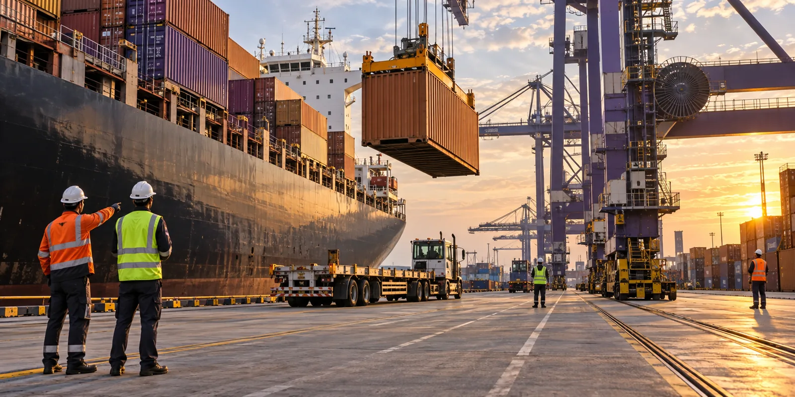Container loading and unloading operations at a sea port